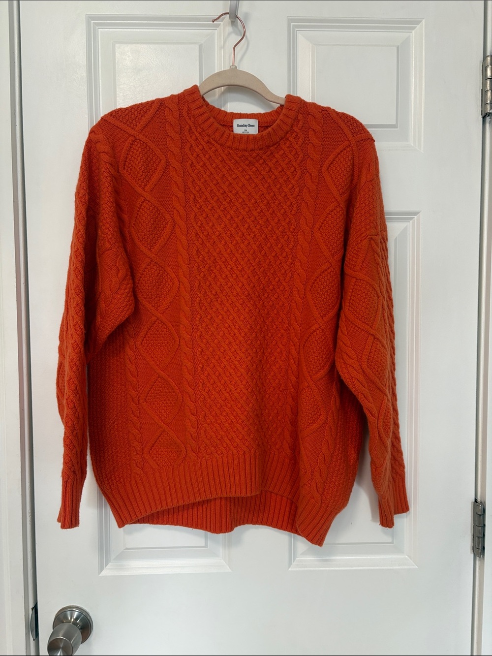 Aritzia Sunday Best Orange Cable-Knit Crewneck Sweater